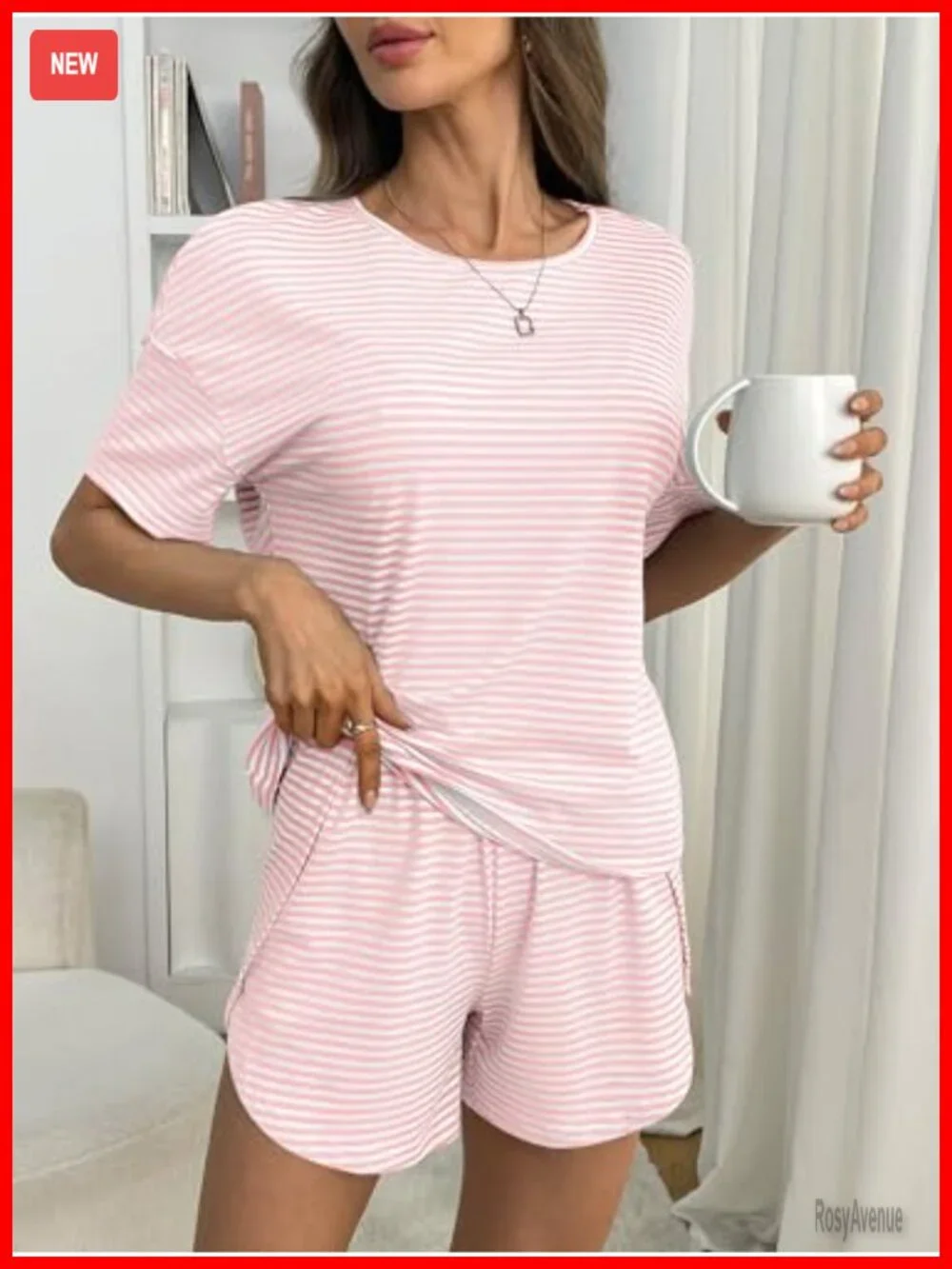 Striped Pajama Set 2 Piece Lounge Matching Short PJ Side Split Sleepwear